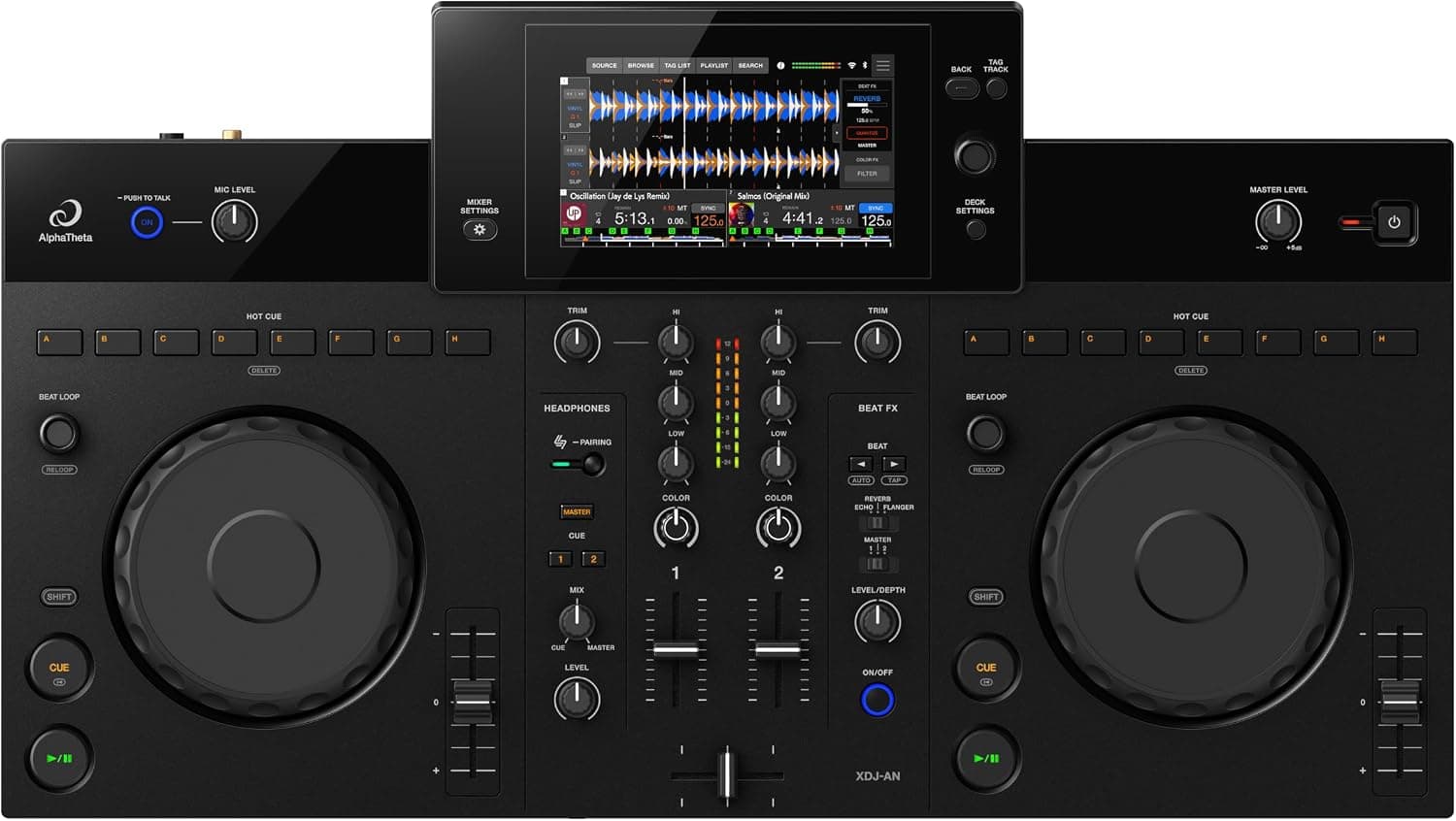 AlphaTheta XDJ-AN 2-Channel All-in-One DJ System, Touchscreen, Wi-Fi | For DJs stepping up from a controller, 2-channel standalone all-in-one, 7-inch touchscreen, SonicLink, Wi-Fi, streaming